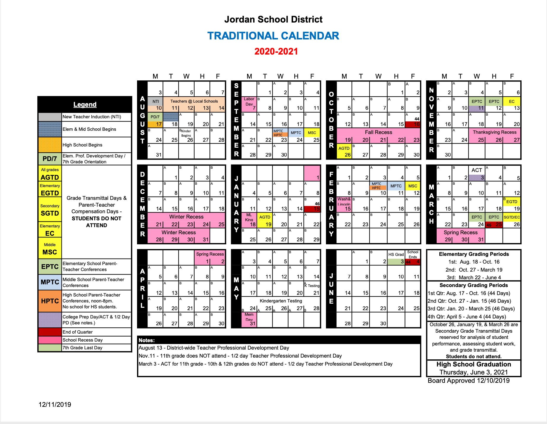 2020-21 Traditional Calendar – Mountain Point Elementary